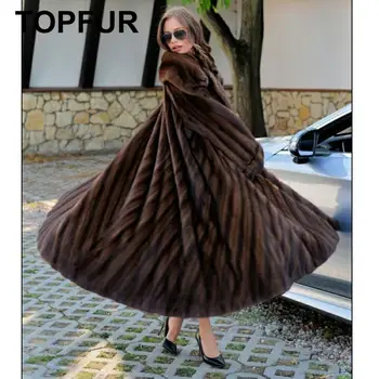 

TOPFUR 2019 New Fashion Winter Long Female Coat Real Fur Coat For Women Natural White Mink Fur Outerwear & Coats With Hood Coat