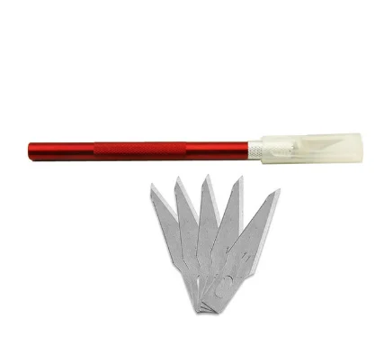 5Colors Non-Slip Metal Scalpel Knife Tools Kit Cutter Engraving Craft knives+5pcs Blades Mobile Phone PCB DIY Repair Hand Tools - Цвет: 6pcs 1set Red