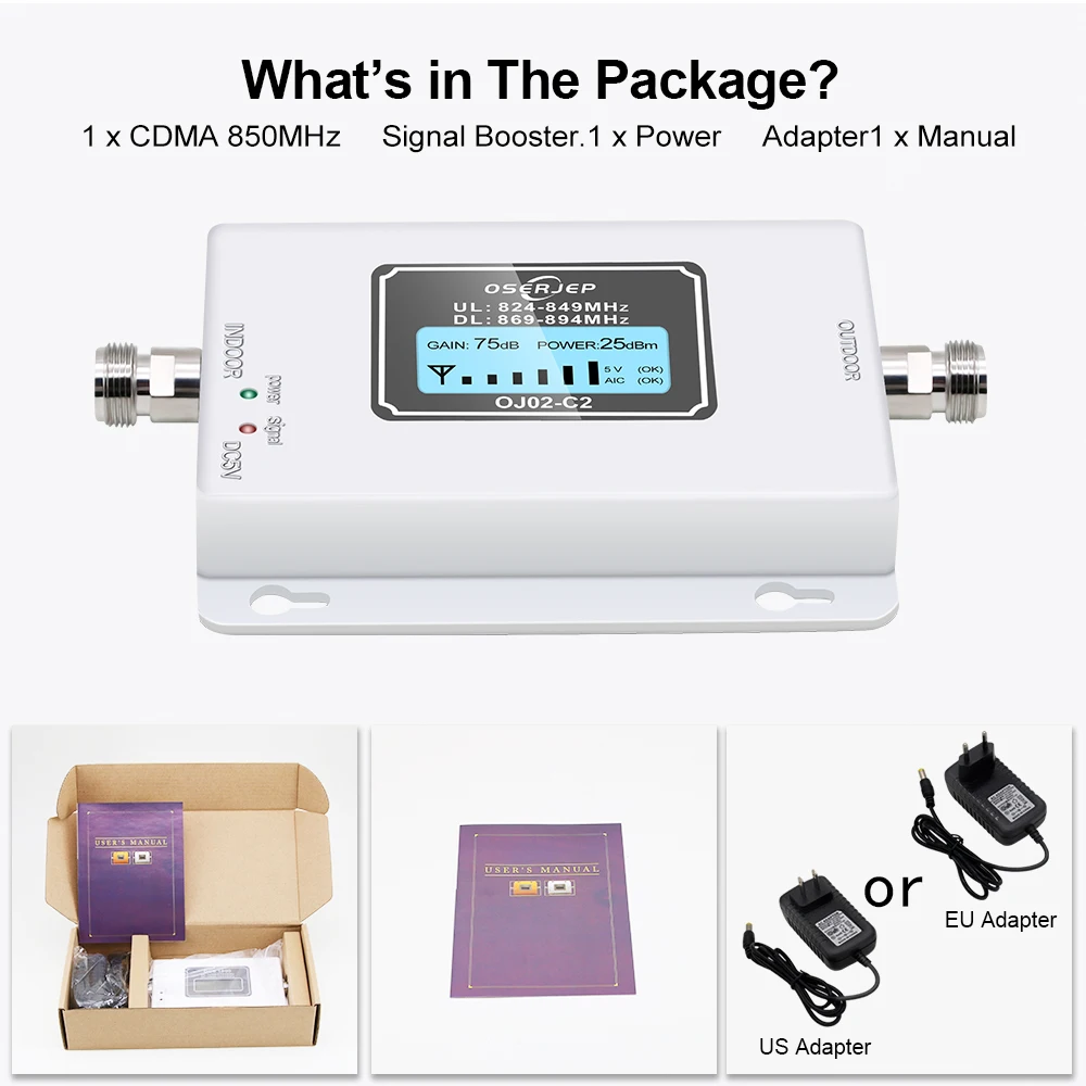 10 PCS 850Mhz Repeater 70dB CDMA Repetidor GSM 850Mhz 2G 3G Cellular Phone Booster , GSM Signal Repeater Amplifier No Antenna