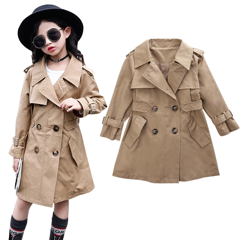 

2019 Spring and autumn New Arrival korean style cotton pure color long style all-match windbreak coat for fashion baby girls