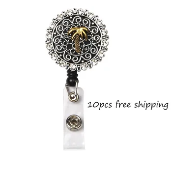 

10pcs/lot New Arrival Ancient Plam Tree Flower Badge Holder Retractable Pull Reel