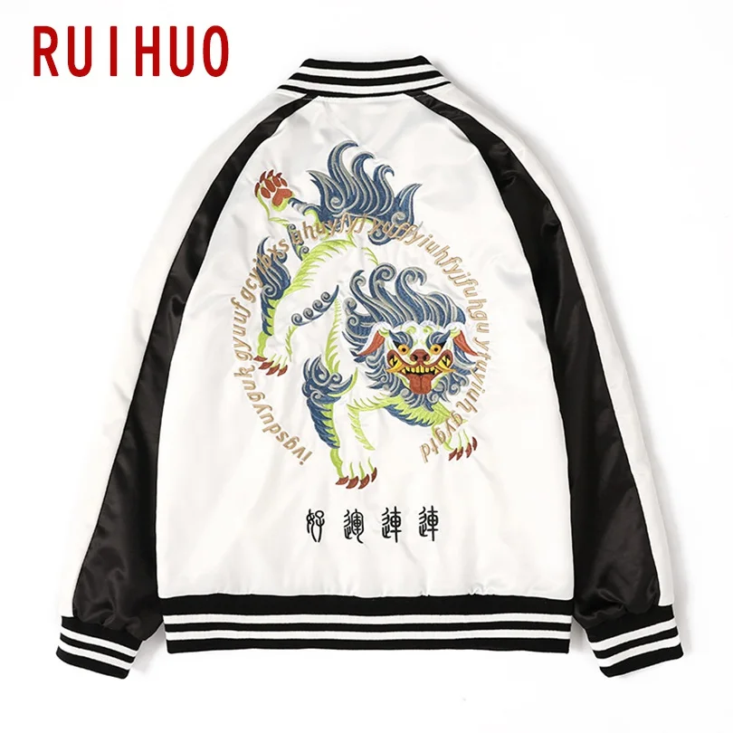 RUIHUO куртка с вышивкой в виде китайского льва, мужская уличная куртка-бомбер, Мужская модная куртка в стиле хип-хоп, мужские куртки и пальто, XXXL, осень