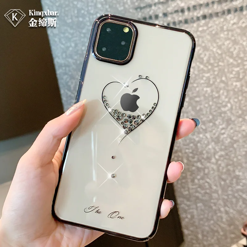 Гальванический Прозрачный блестящий чехол для телефона для iPhone 11/11 Pro/11 Pro Max жесткий противоударный чехол-накладка с кристаллами и бриллиантами Kingxbar - Цвет: Черный