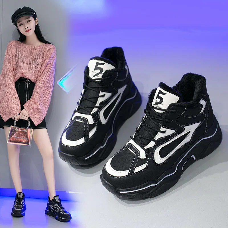 

Batch New Style plus Velvet Dad Shoes Winter Fashion 2019 Thick Bottomed Extra High Hight-top Versatile Lace-up Online Celebrity