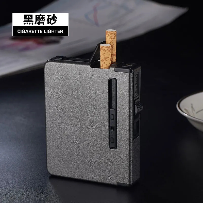 Usb-зажигалка, аксессуары для курения, портативный металлический чехол для сигарет, 12 шт., сплав, чехол для сигарет, автоматический, ветрозащитный, креативный, топливный - Цвет: matte gray