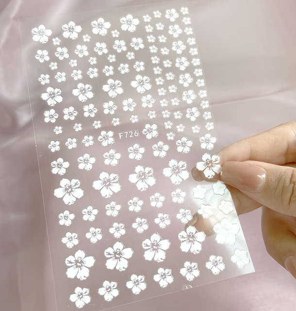 White Flowers Nail Art  Adhesive Stickers for Nails Cute Paper Parts With Avocado Direct Paste Decals Designs Manicure
