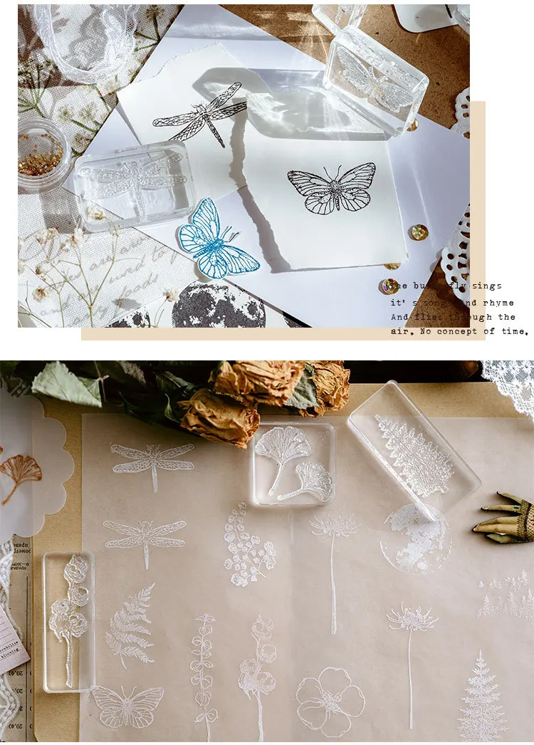Vintage Plant Moon Butterfly Stamp DIY Acrylic Rubber Stamps for Stationery Scrapbooking Transparent Stamps