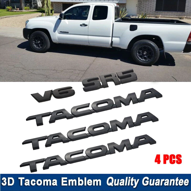 A Set Of 2x Tacoma Emblem 1x V6 Auto Emblem Decal Replacement For Tacoma Side Door Tailgate Car Logo Badge Sticker 2005-2015 Black