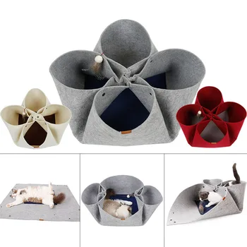 

2019 New product Petal Shape Cat Litter Foldable Cats Play Mat 5mm Soft Felt Cloth with Rustling Paper Feather Ball S7 #5