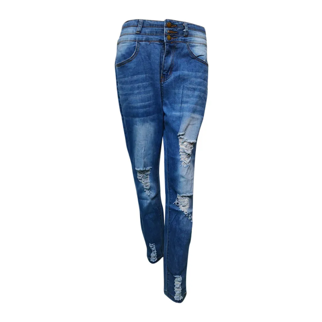 Большие размеры, S-4xl, женские летние штаны, повседневные брюки для дам, Синие рваные облегающие джинсы до пояса, джинсы до середины икры# J30