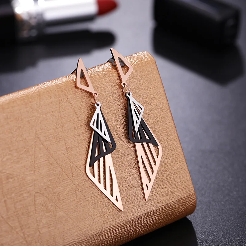 

Stainless Steel Angle Wing Drop Earring for Women Vintage Black Rose Gold Color Unique Dangle Earring 2019 Korean Dropshipping