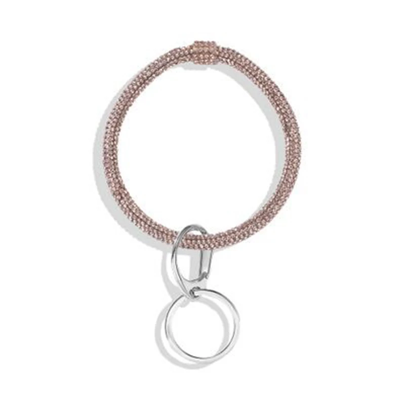 H Cpop Trendy Wristlet Keychain Glitter Rhinestone Key Ring Bangle Round Car Key Chain Holder Free Your Hands Women Accessories - Цвет: H