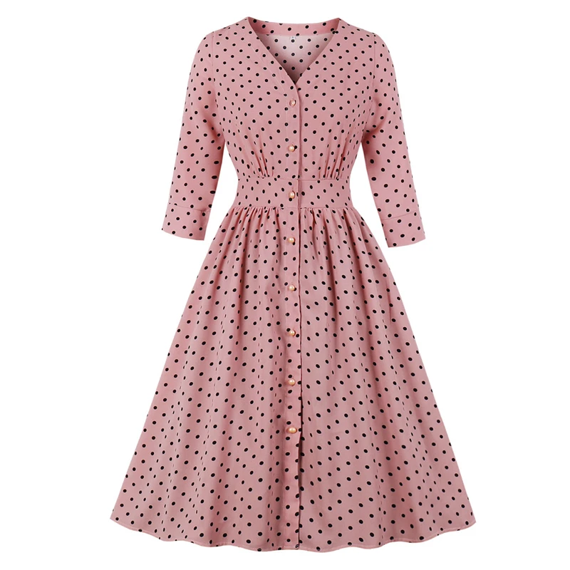pink polka dot midi dress