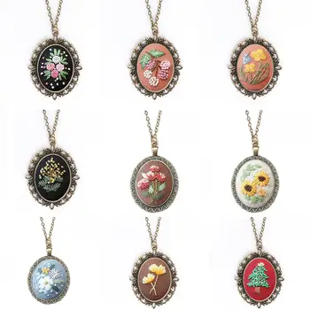 

DIY Embroidery Flower Women Chain Necklace Needlework Flower Cross Stitch Sets Sewing Handmade Jewelry Creative Gift