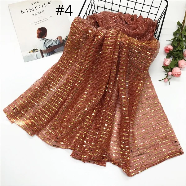 

Fashionable Women Party Scarf Shawl Long Stripe Sequins Pashmina Islamic Veil Glitter Metallic Muslim Hijabs Wrap Lurex Headband