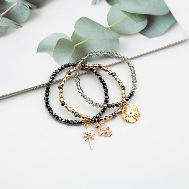 Bracelets Set Black Glass Vintage Fashion Jewelry For Women Cross Charms Enamel Hollow New Trendy Designer Gift Party 88 bracelet jewelry
