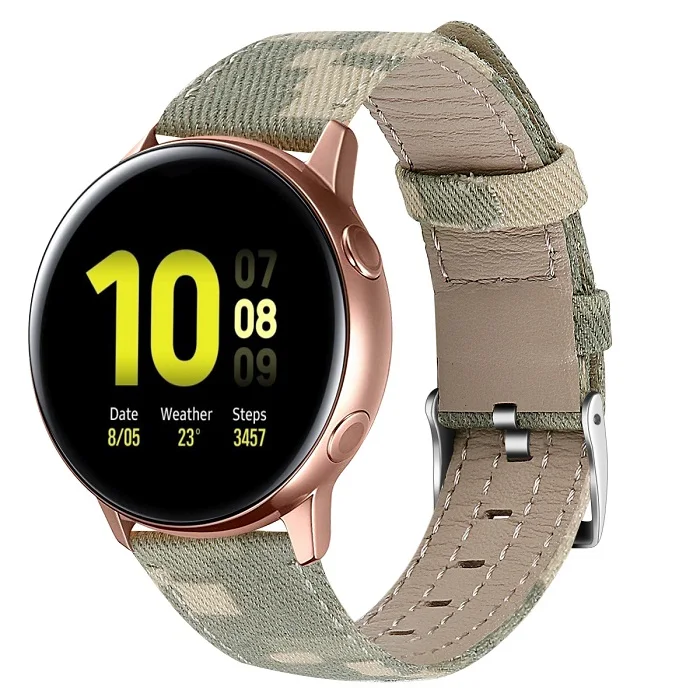 Ремешок из натуральной кожи для samsung Galaxy Watch Active 2, браслет, умные часы 20 мм, ремешок для часов из нейлона и денима, аксессуары для часов