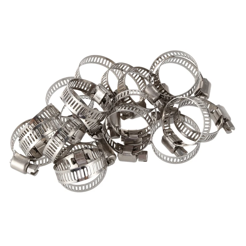 

16-25mm Adjustable Stainless Steel Pipe Drive Hose Clamp Hoop 20 Pcs
