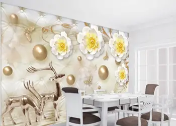 

CJSIR Custom Photo Wallpaper 3d Luxury Yellow Flower Soft Pack Ball Jewelry TV Background Wall Papel De Parede 3d Wallpaper