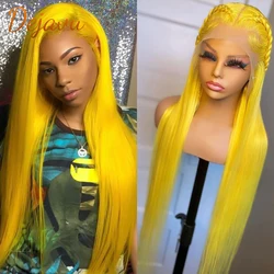 Yellow Lace Front Human Hair Wigs 13X4 Frontal Lace Wig Straight Hair PrePlucked Wigs for Women Light Red Color Transparent