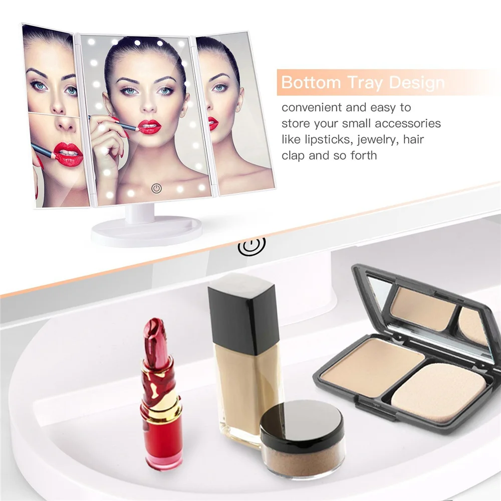 Светодиодный сенсорный зеркало 22 светильник зеркало для макияжа 1X/2X/3X увеличительное зеркало увеличительное складное регулируемое настольное зеркало для макияжа