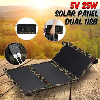 

25W Solar Panels Portable Folding Foldable Waterproof Dual 5V USB Solar Panel Charger Power Bank for Phone Battery