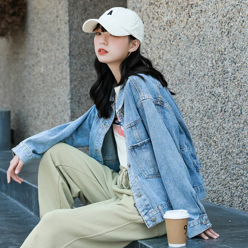 

New Autumn Winter Jean Woman Jackets 2020 Korean Fashion Clothing Long Sleeve Denim Coats Female Loose Cotton Blue Bomber Jacket