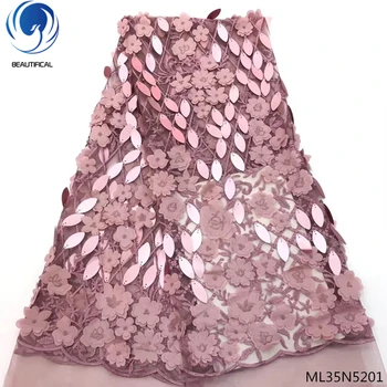 

Beautifical sequin lace fabrics with sequins 2019 high quality 3d lace fabrics african tulle laces dress 5yards/lot ML35N52