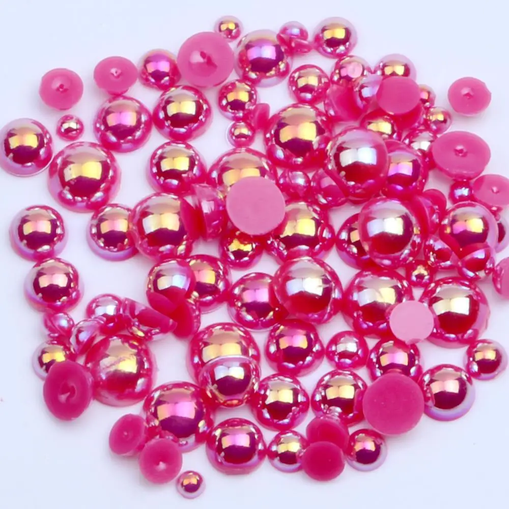 

1000/500pcs 2-5mm and Mixed Size Rose AB Glue on ABS Imitation Half Round Pearls Resin Flatback Beads For Craft Jewelry Making