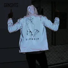 Осенняя Светоотражающая куртка с капюшоном мужская Спортивная Студенческая ветровка для влюбленных водонепроницаемый супер светоотражающий Тренч Ночная куртка Q