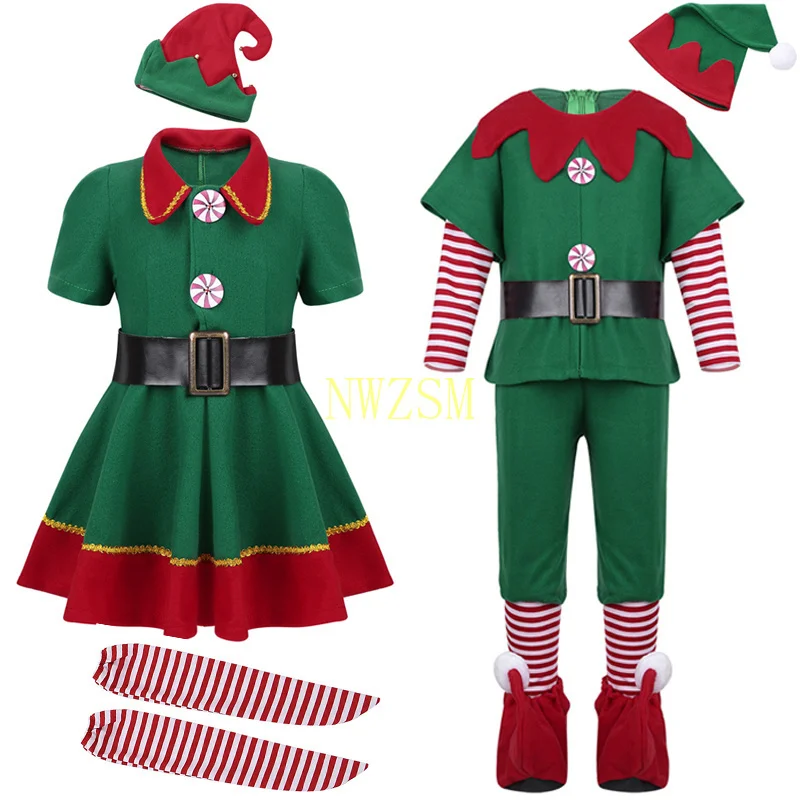

2022 green Elf Girls christmas Costume Festival Santa Clause for Girls New Year chilren clothing Fancy Dress Xmas Party Dress