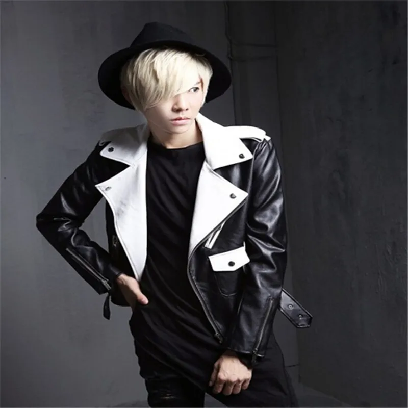 XIU LUO brand New Fashion Mens Punk Gothic Motor Leather Jacket Man Slim Fit Short Coat Outwear Black/white Jackets - Цвет: Black and white