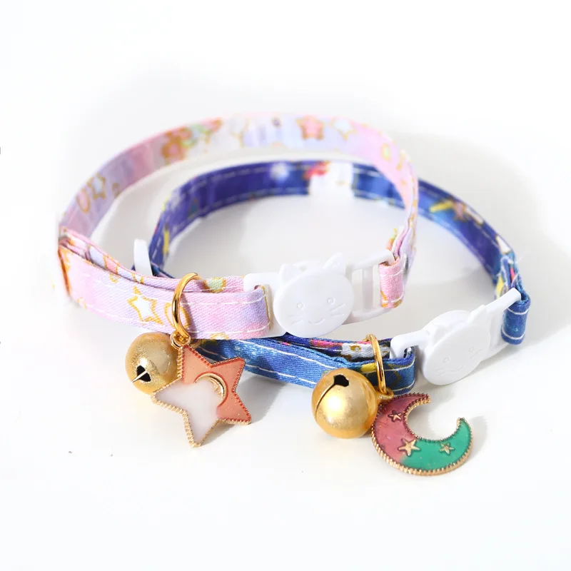 Blue Moon Kitty Collar Adjustable Cute Kitten Necklace Soft for Cat Puppy 7-12 in Cat Collar with Bell