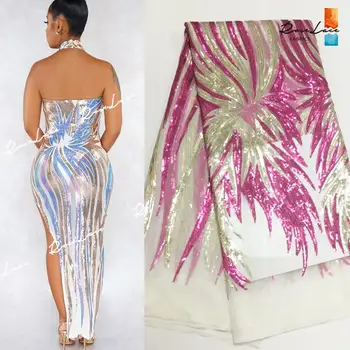 

2020 High Quality Sequins Mesh Net Lace Fabrics New Nigerian Embroidery Guipure Mesh Tulle Lace For Indian Wedding Bride Fabrics