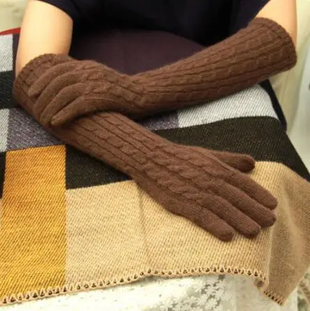 40 cm coffee 45 см длинные шерстяные перчатки варежки для женщин теплые зимние вязаные модные перчатки черные коричневые серые женские локоть брендовые перчатки Новинка - Цвет: 40 cm coffee
