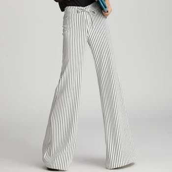 

2020 New Black and White Vertical Stripes Fall Wide Leg Pants Female Trousers High Waist Suit Straight Pants Streetwear Clothes