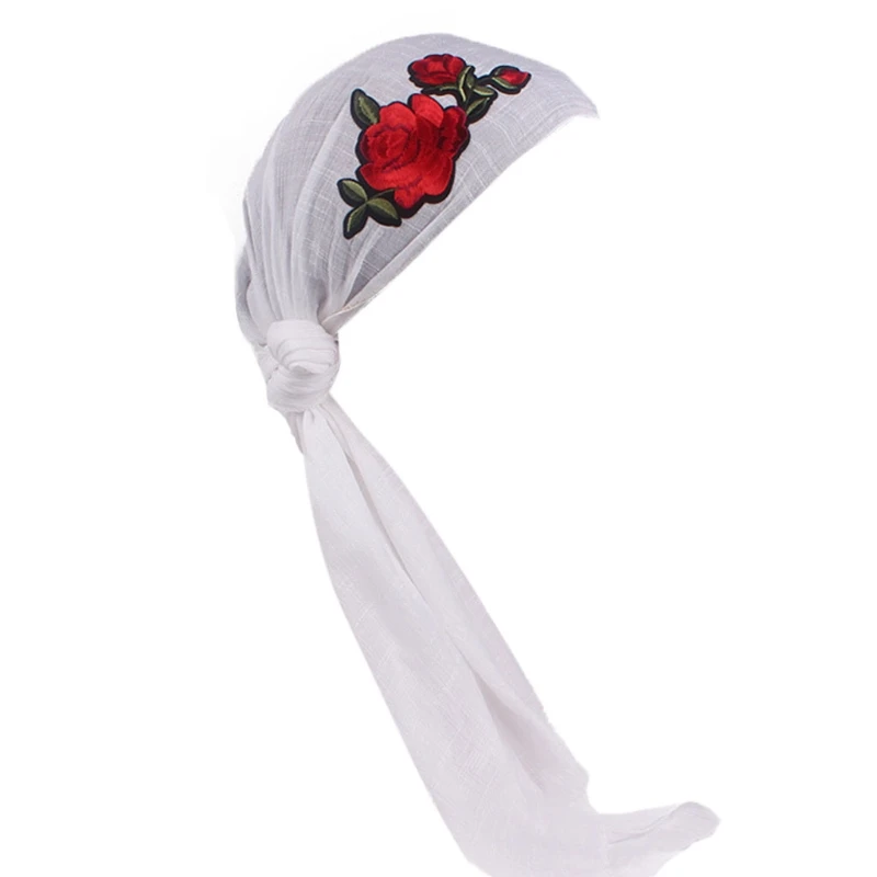 Женская мусульманская Роза, вышивка Цветочная шарф шляпа stecch тюрбан длинный хвост головной убор DXAA