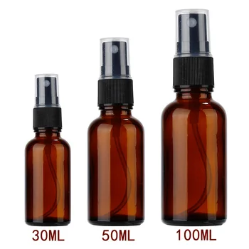 

5-100ml Portable Amber Glass Essential Oil Spray Bottles Mist Sprayer Container Travel Refillable Bottle Transparent Brown