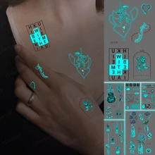 Couple Luminous Tattoos Lines English Letter Lettering Rose Waterproof Temporary Tattoo Sticker Women Men Body Art Glowing Tatto