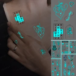 Couple Luminous Tattoos Lines English Letter Lettering Rose Waterproof Temporary Tattoo Sticker Women Men Body Art Glowing Tatto