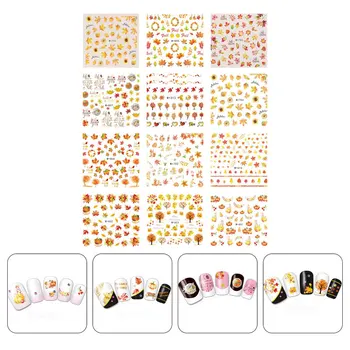 

12 Sheets Pumpkin Nail Decal Prime Exquisite Delicate Manicure Stickers Nail Art Decals Manicure Decal for Girls Lady Woman