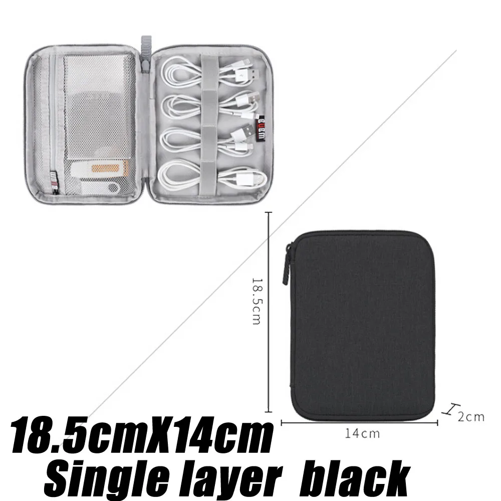Black18.5cmX14cm Дорожный Чехол-органайзер для хранения наушников, сумка для хранения, цифровая портативная сумка на молнии, аксессуары, зарядное устройство, кабель для передачи данных, USB сумка-Органайзер - Цвет: Black18.5cmX14cm