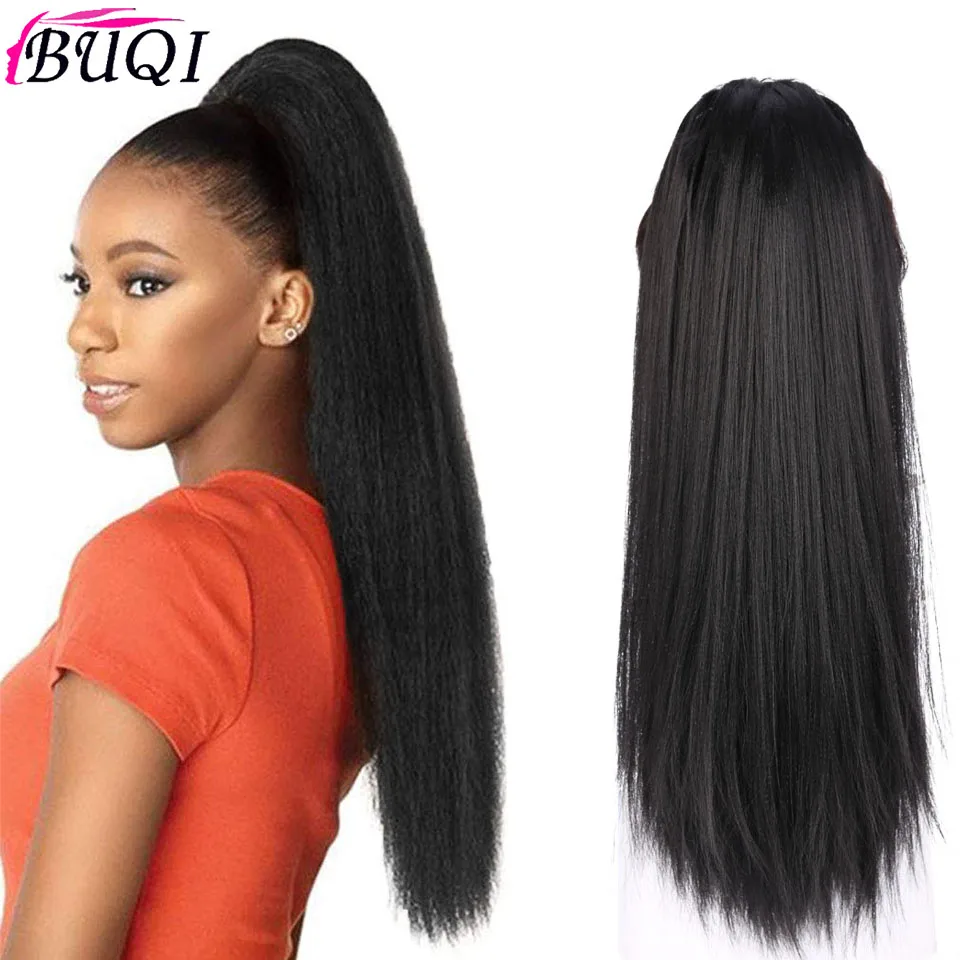 

BUQI 20" Kinky Straight Hair natural color With Two Plastic Combs Ponytail Extensions Heat Resistant Synthetic