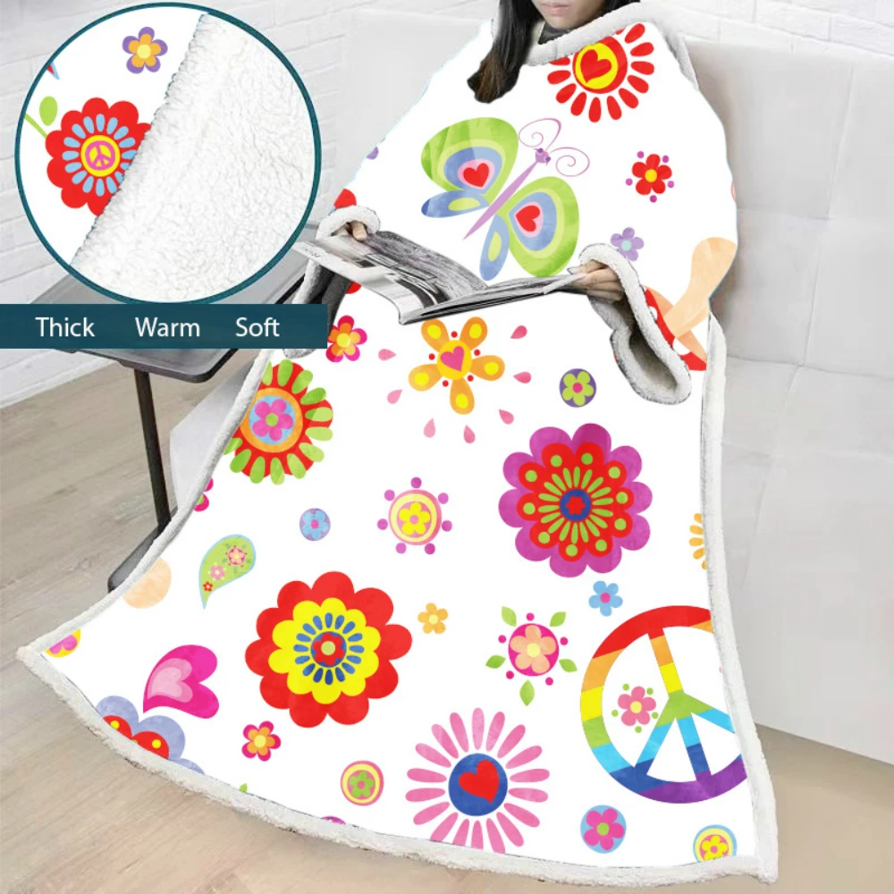 

Hippie Blanket With Sleeves 3D Printed Plush For Home Microfiber Sherpa Fleece Sofa Blanket Outdoor Coral Manta Drop Shipping