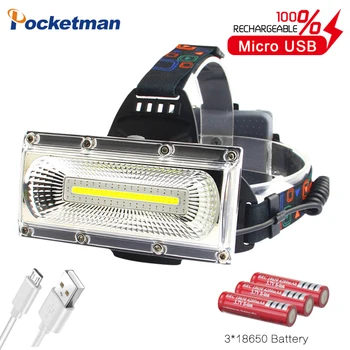 

Most Powerful COB LED Headlight USB Rechargeable Head Lamp white&red&blue light 3-Mode Headlamp Waterproof Hunting Lighting