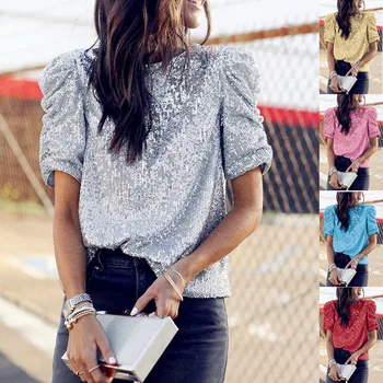 

2020 Summer Sequins Sexy Fashion Women Lace Spring Ruffles Tops Tees Plus Vintage Sizes Femme Shirts Blouse Befree Boho Casual