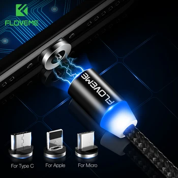 

FLOVEME LED Magnetic Cable For Lighting Micro USB Type C Phone Cable For iPhone X Xr Xs Max 1m 2m 2A Fast Charge Magnet Charger