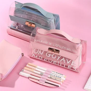 

Kawaii Transparent Pencil Case for Girls Boys Gifts School Lovely Large Capacity Pen Box Pencilcase Korean School Stationery