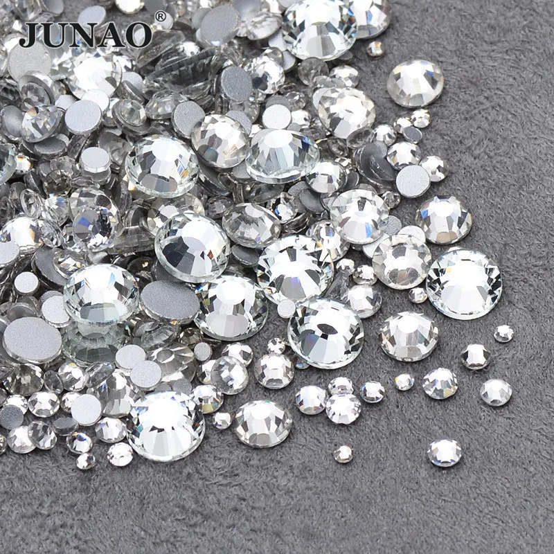 Top quality SS3-SS40 Clear Crystal White 3D Nail Art Decoration rhinestones  Silver Flatback Rhinestones Glitter Gems