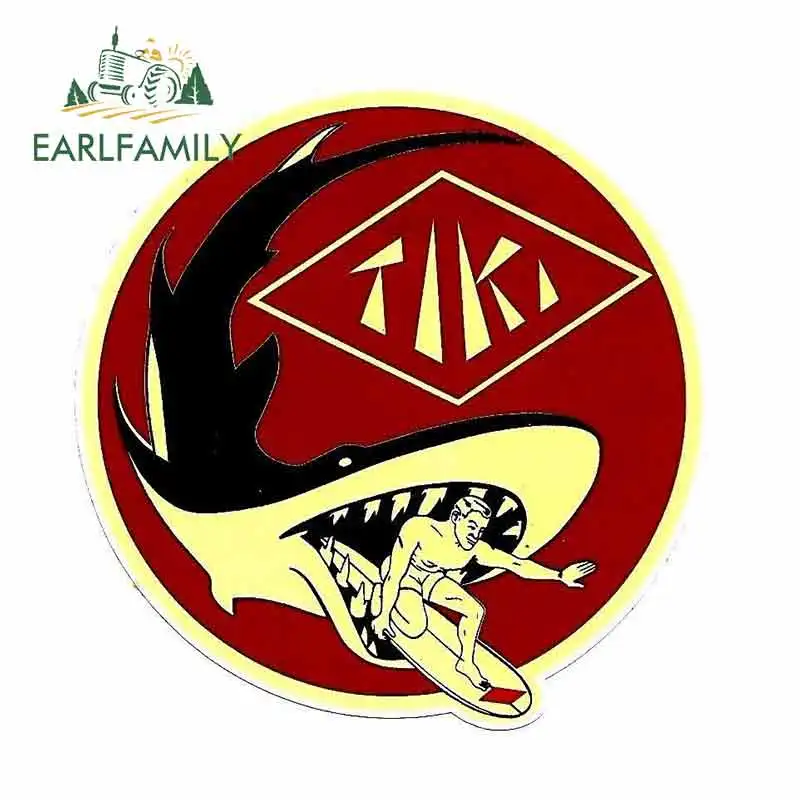 

EARLFAMILY 13cm x 13cm TIKI Surfboaeds Vintage Graphics Funny Car Stickers Waterproof JDM Car Bumper Surfboard Laptop Decals
